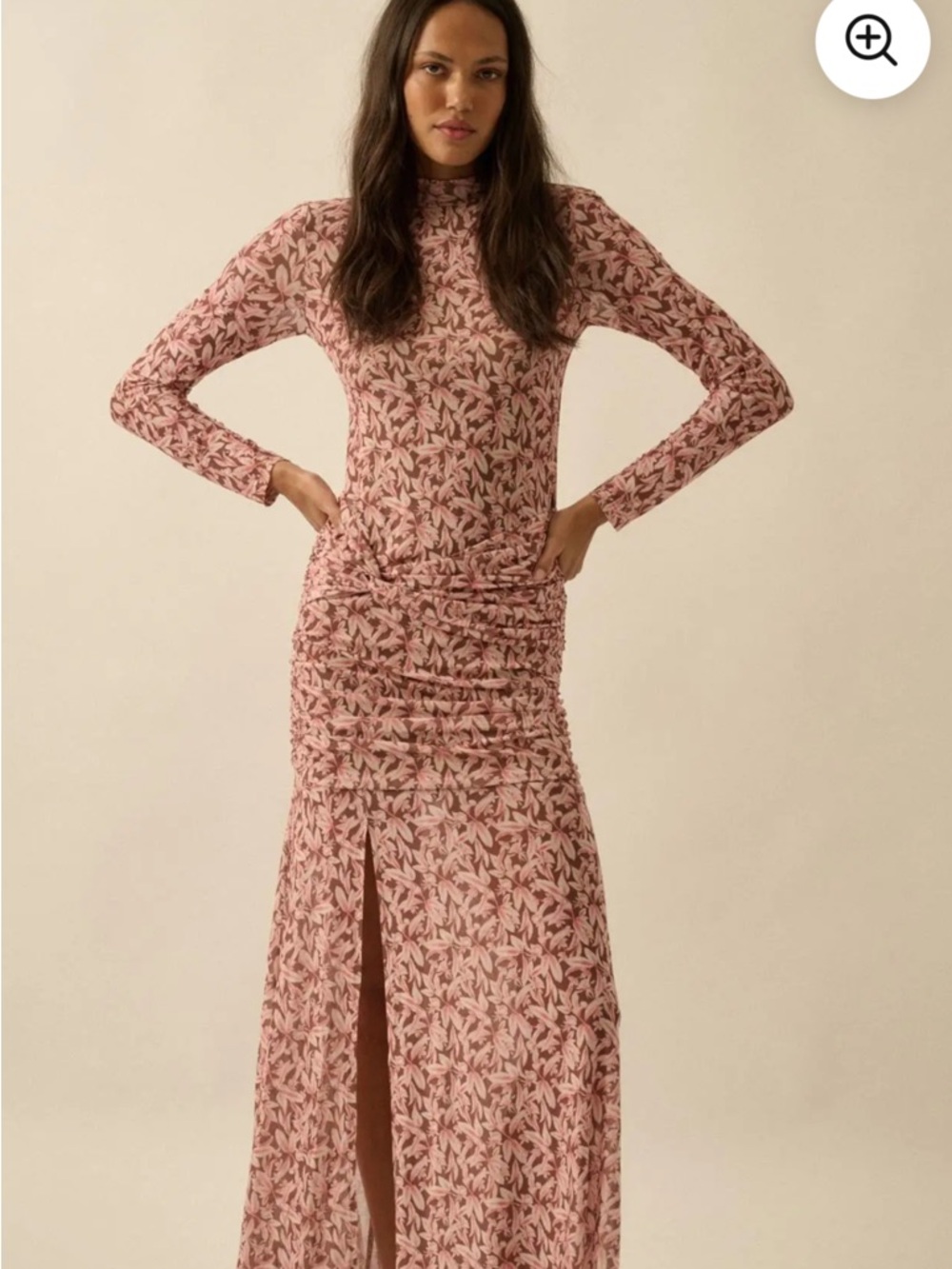 Promesa Long Sleeve Pink Floral Ruched Maxi Dress